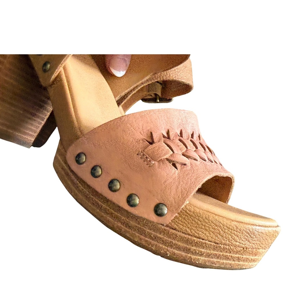 Kork Ease Leather Platform Sandals Women 8 Heels Brown Woven Strap Boho Chunky - Picture 5 of 12